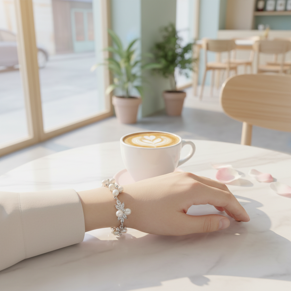 Pearl zircon bracelet lifestyle cafe afternoon tea