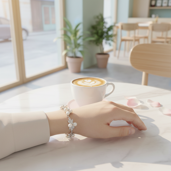Pearl zircon bracelet lifestyle cafe afternoon tea