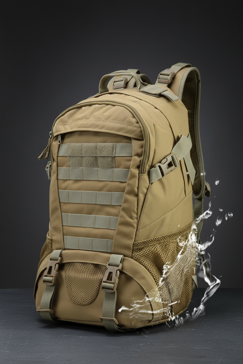 Khaki backpack dark studio