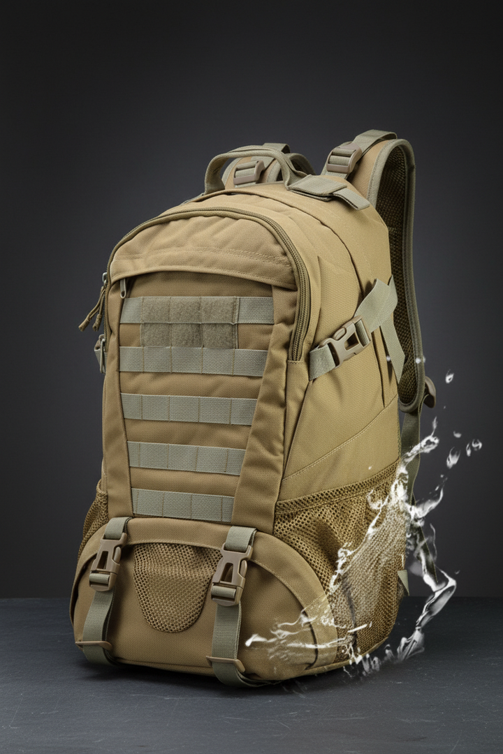 Khaki backpack dark studio