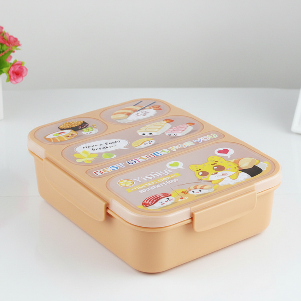 Kids bento lunch box orange cartoon sushi design