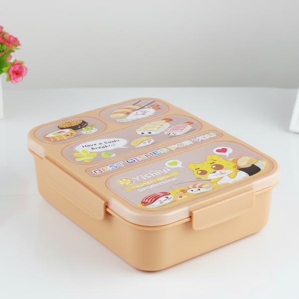 Kids bento lunch box orange cartoon sushi design