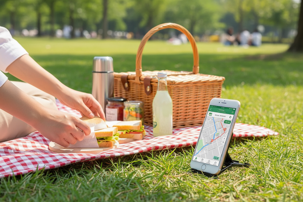 Phone stand in use - Outdoor Picnic