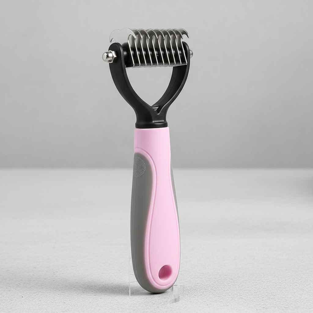 Pink dematting comb gray background