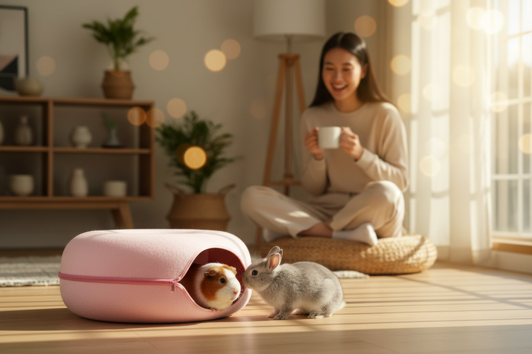 Scene 10 - Pink, Guinea Pig + Dwarf Rabbit, coffee