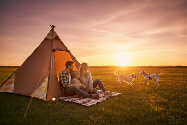 Sunset Family Silhouette Golden Dalmatian