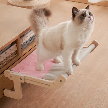 Cat Window Hammock Bed – Wooden Perch, Thickened, Suction Mount for Medium Cats
