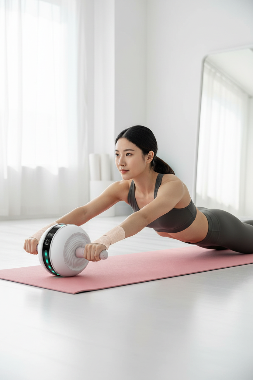 White Smart Ab Roller - full extension pose