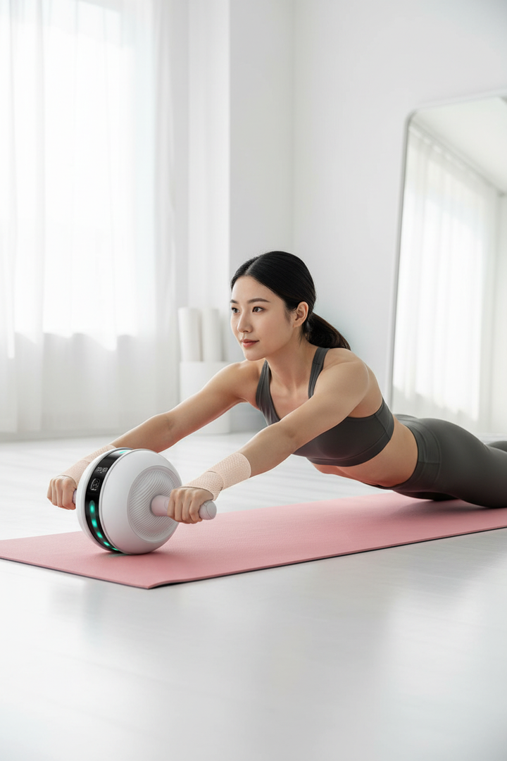 White Smart Ab Roller - full extension pose